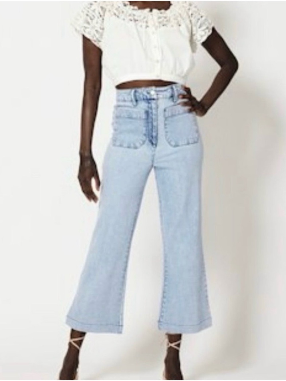 Cleobella Light Blue High-Rise Wide-Leg Crop Jeans